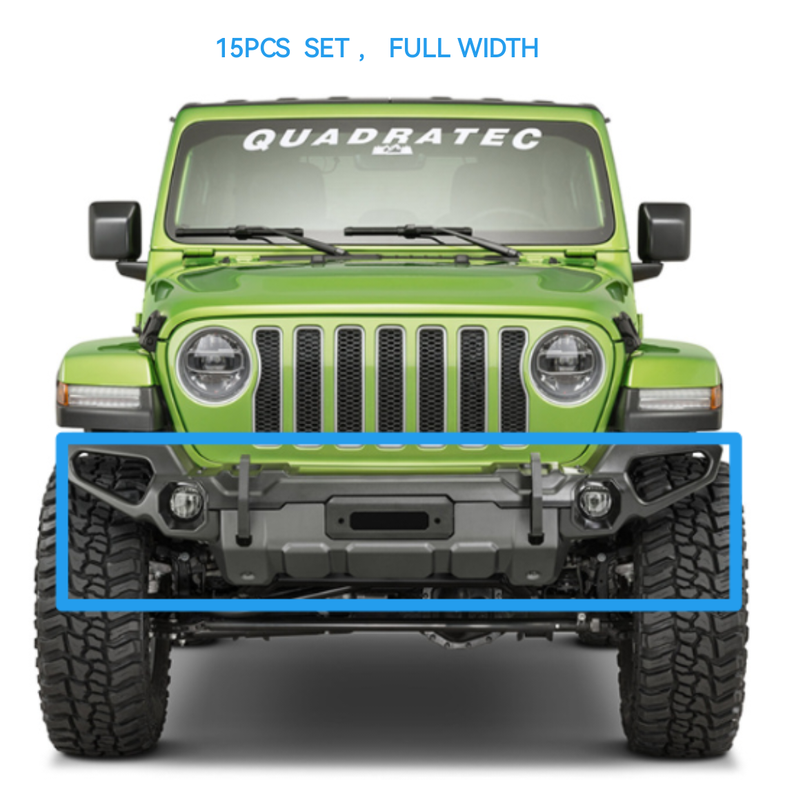 15pcs set Steel Rough Country Full Width Front Trail Winch Bumper for jeep wrangler JK JL  gladiator JT