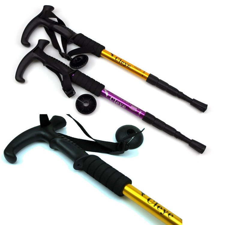 SP 4 Sections Aluminum Alloy Quick Lock Telescopic Trekking Poles Nordic Elderly Walking Stick