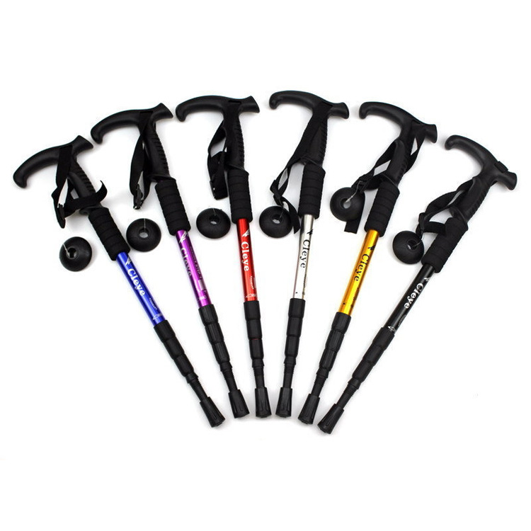 SP 4 Sections Aluminum Alloy Quick Lock Telescopic Trekking Poles Nordic Elderly Walking Stick