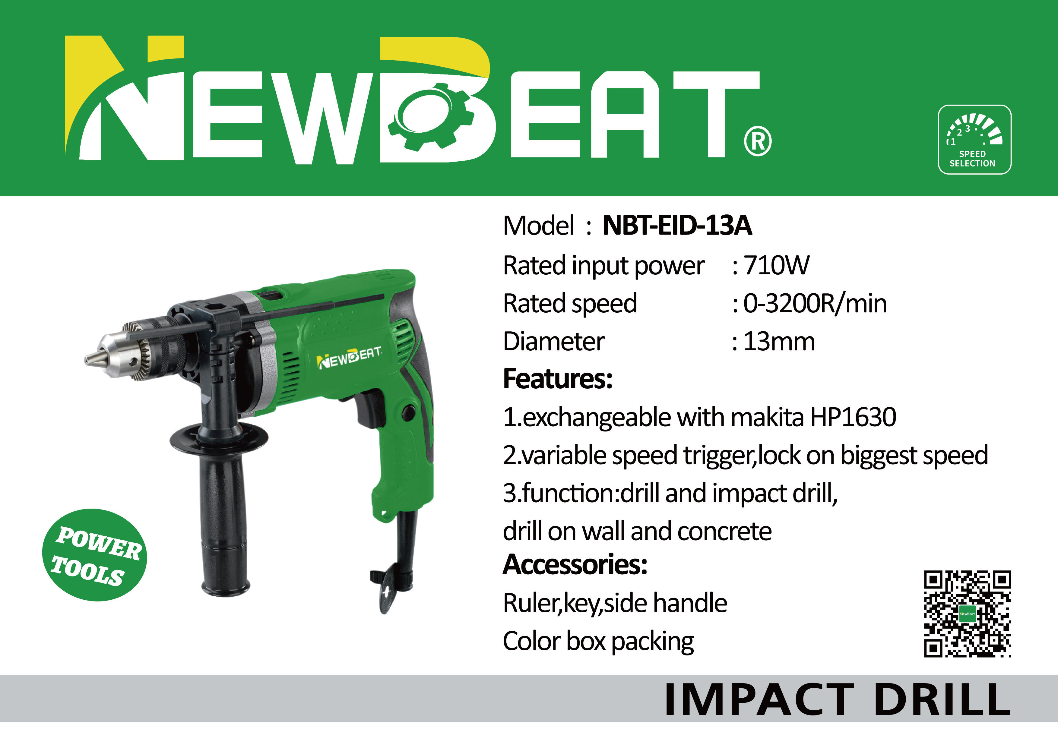 NewBeat HP 1630/163 13mm electric impact drill Wholesale Variable Speed Power Tools high quality impact drilling machine OEM