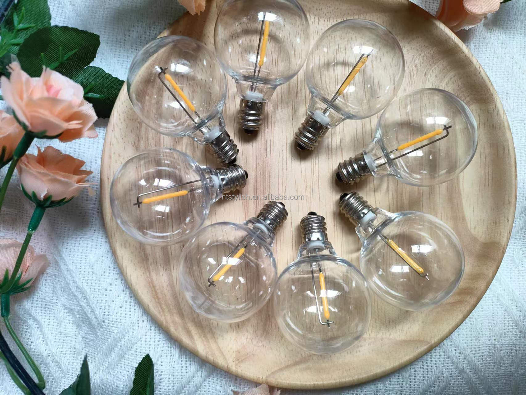 E12 Screw Base DC3V 2700K 1W Globe G40 Replacement LED Filament Bulbs For Festoon Patio String lights