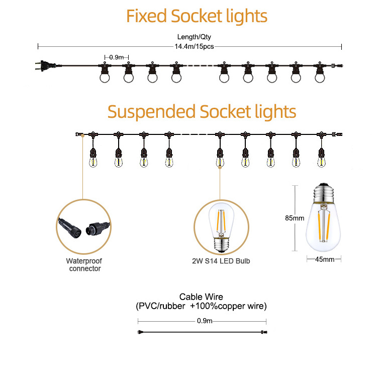 UK 15m S14 Decoration Outdoor Chain of lights electric garlands Waterproof Led String Lights Garland