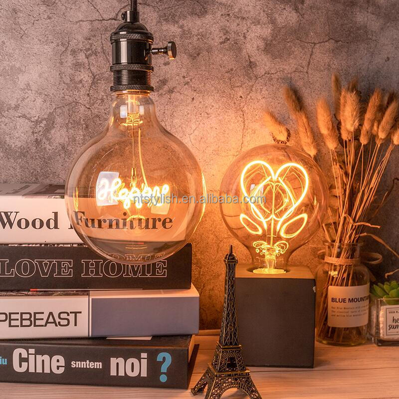 Wholesale Edison Retro G125 4w Globe Led Filament Lamp Love Home Dream Word Design Curved Filament LED Bulb