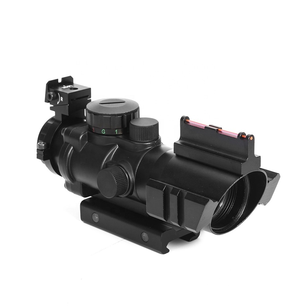 LUGER 4x32 ACOG Hunting Scope Red Dot Reflex Fiber Optic Sight Red & Green &Blue Illuminated Reticle Scope