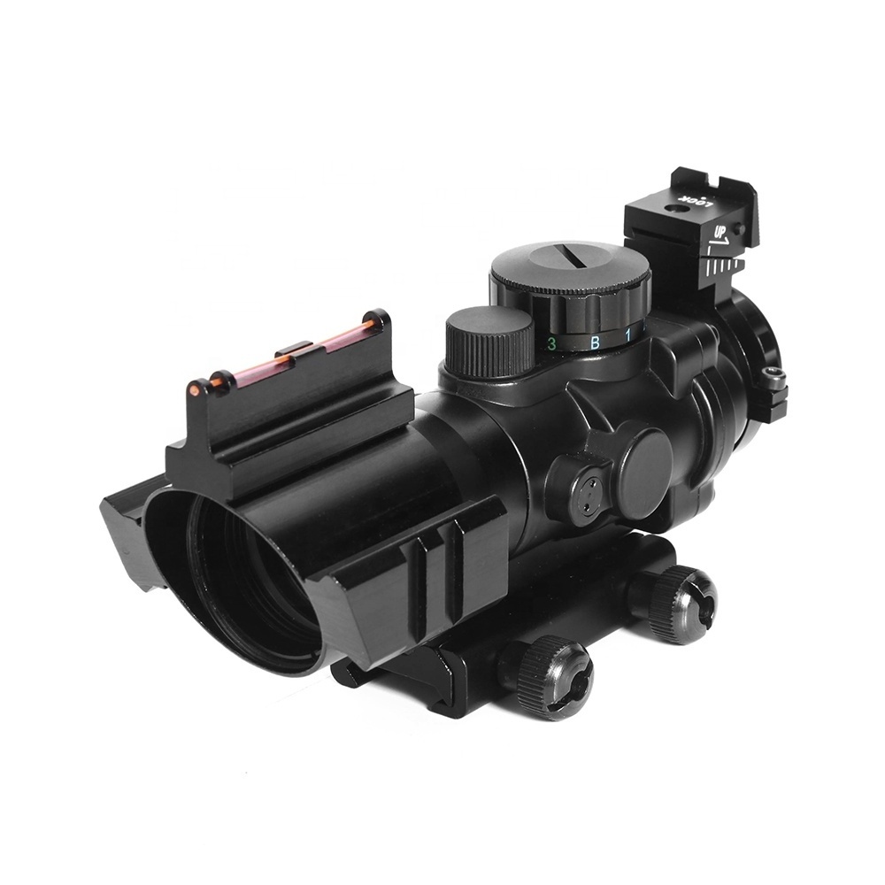 LUGER 4x32 ACOG Hunting Scope Red Dot Reflex Fiber Optic Sight Red & Green &Blue Illuminated Reticle Scope