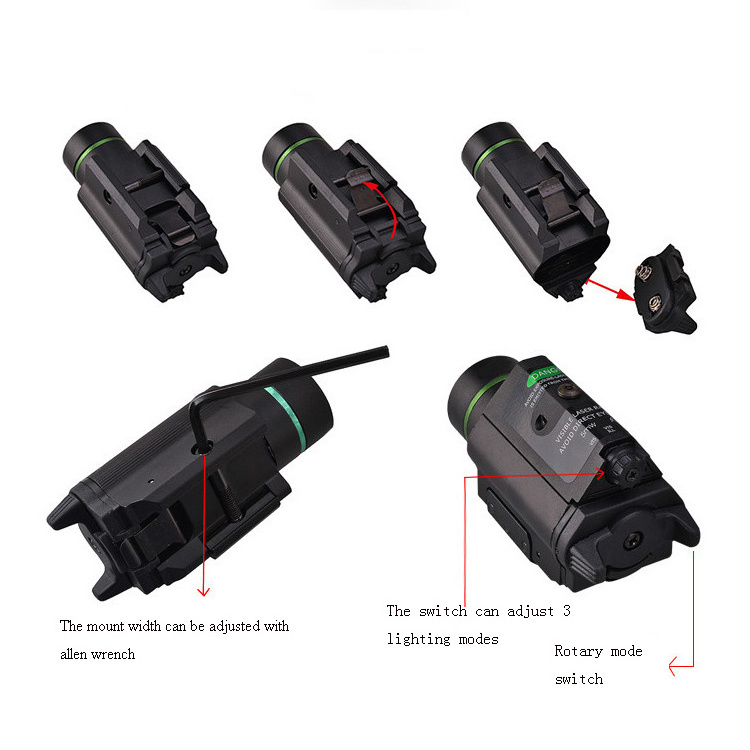 LUGER Aluminium Alloy  Compact Red and Green Laser Sight and LED Flashlight Combo 3 Mode Adjustment With Tail for  Hunting