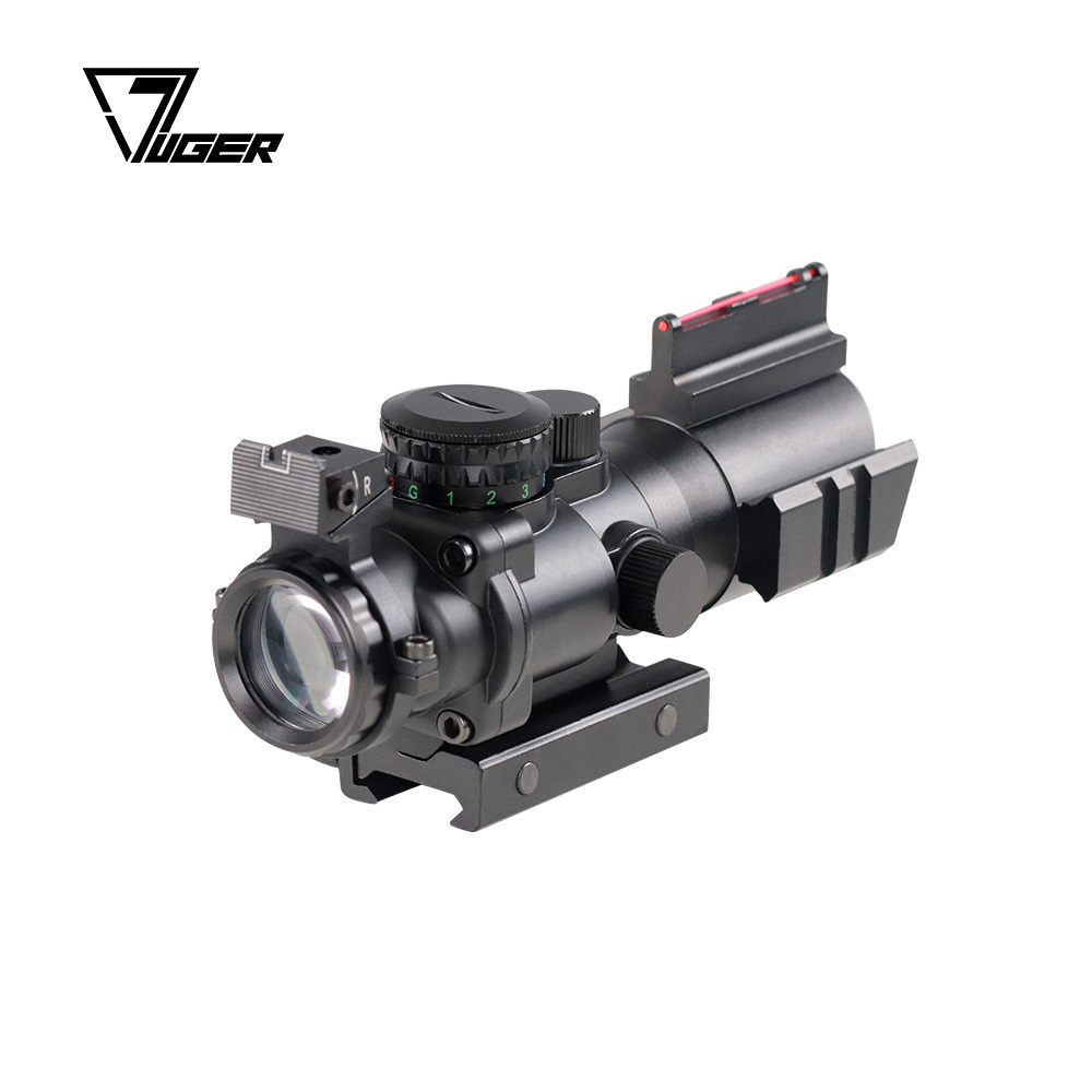 LUGER 4x32 ACOG Hunting Scope Red Dot Reflex Fiber Optic Sight Red & Green &Blue Illuminated Reticle Scope