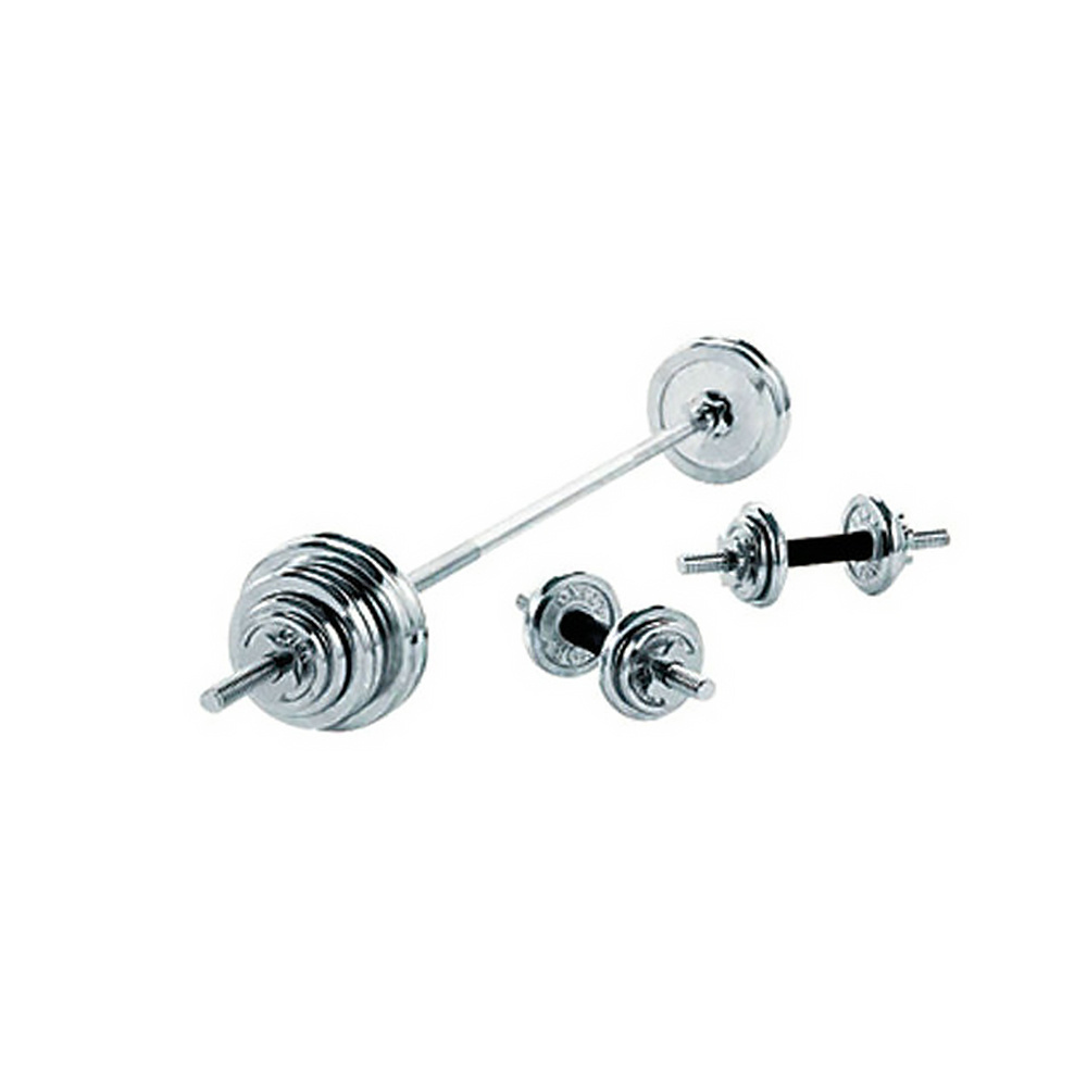 Reapbarbell Custom fitness equipment 50kg round black chrome silver barbell and dumbbells set