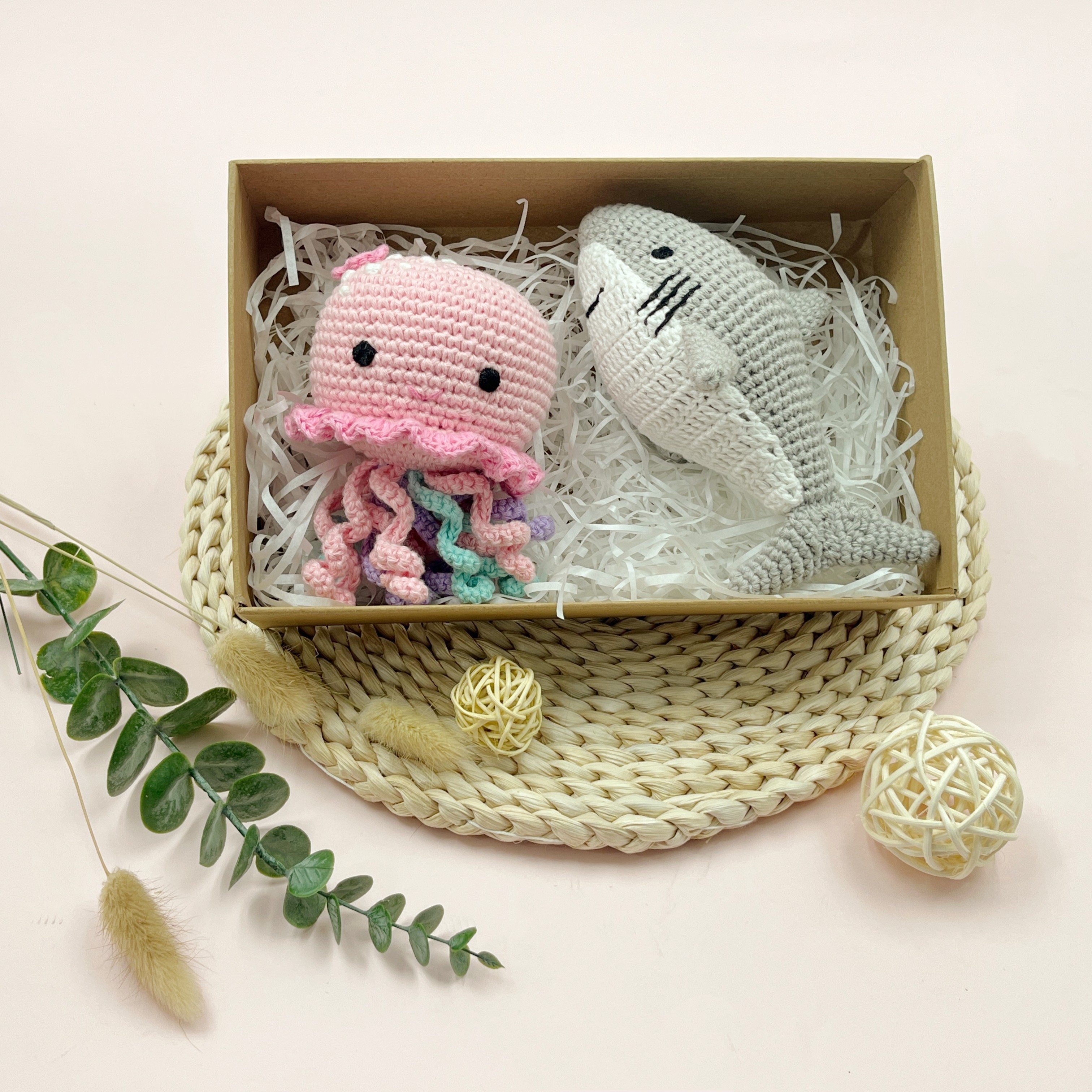 Handmade Amigurumi doll Crochet Cotton Starfish Sharks Jellyfish Crabs Sea Animal toys for baby