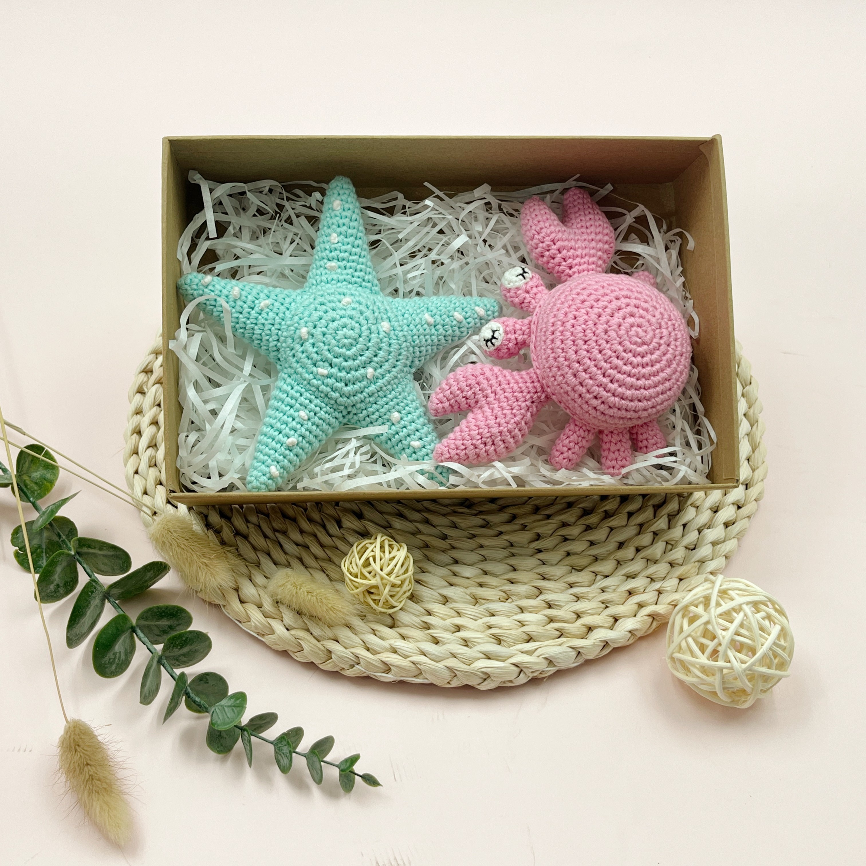 Handmade Amigurumi doll Crochet Cotton Starfish Sharks Jellyfish Crabs Sea Animal toys for baby