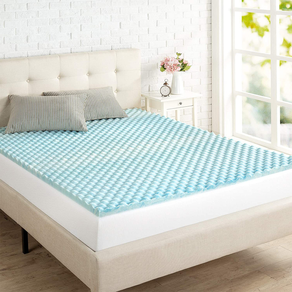 OEM Convoluted Design Egg Crate Cooling Mattress Topper Pressure Relief Gel Memory Foam Mattress Pad