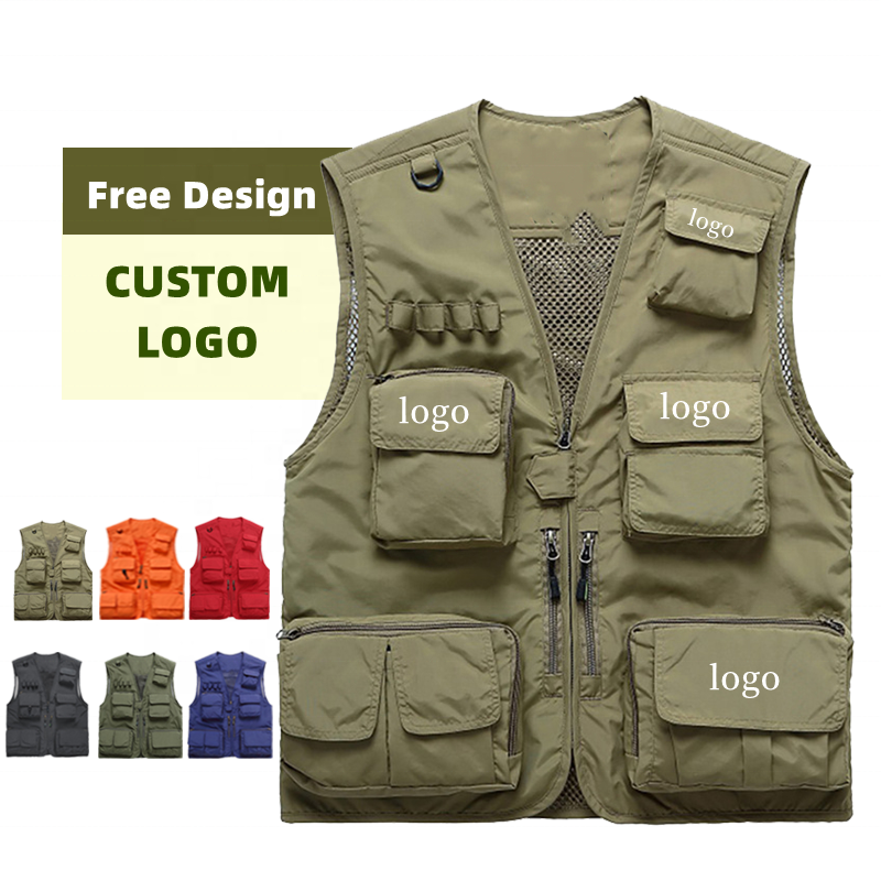 Custom Print Embroidery Logo Men Work Cargo Photographer Black Mesh Utility Multi-pocket Vest