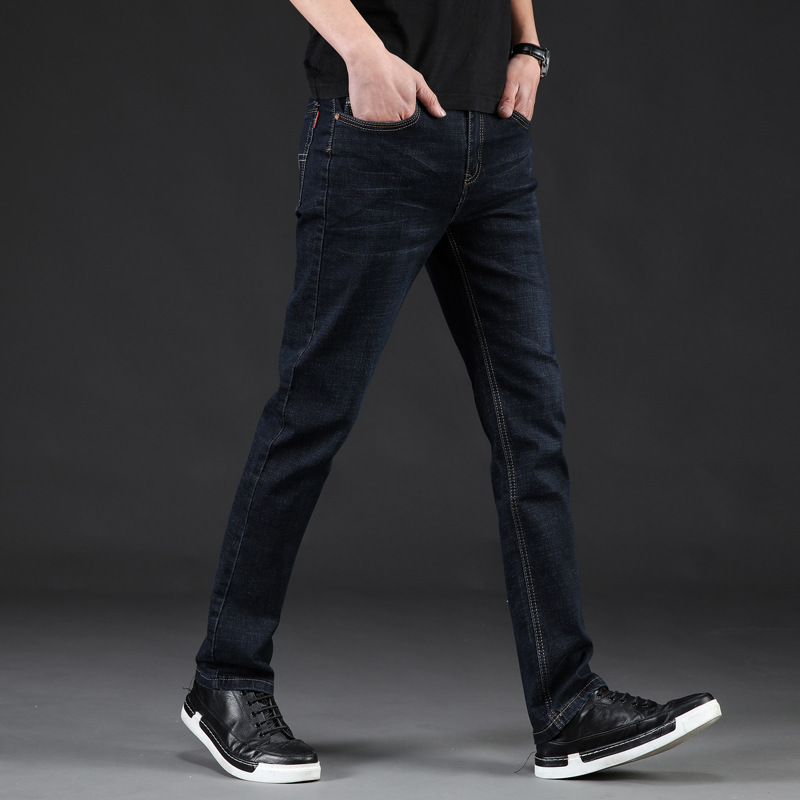 Sevendosong Cotton High Resilience Jeans Business Casual Classic Style Fashion Denim Trousers Male Black Blue Gray Jeans Pants