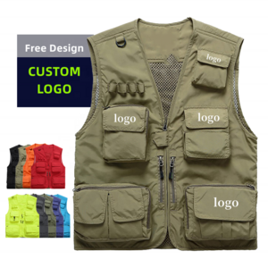 Custom Print Embroidery Logo Men Work Cargo Photographer Black Mesh Utility Multi-pocket Vest