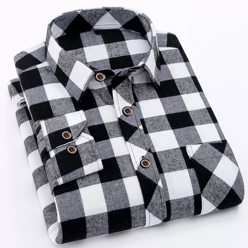 New Fashion 9XL Blue Casual Check Shirt England Style Stand Collar Polo T Shirts Plaid Long Sleeve Plus Size Men's Shirts