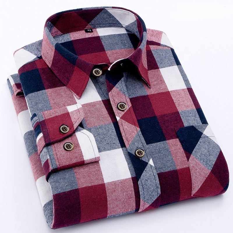 New Fashion 9XL Blue Casual Check Shirt England Style Stand Collar Polo T Shirts Plaid Long Sleeve Plus Size Men's Shirts