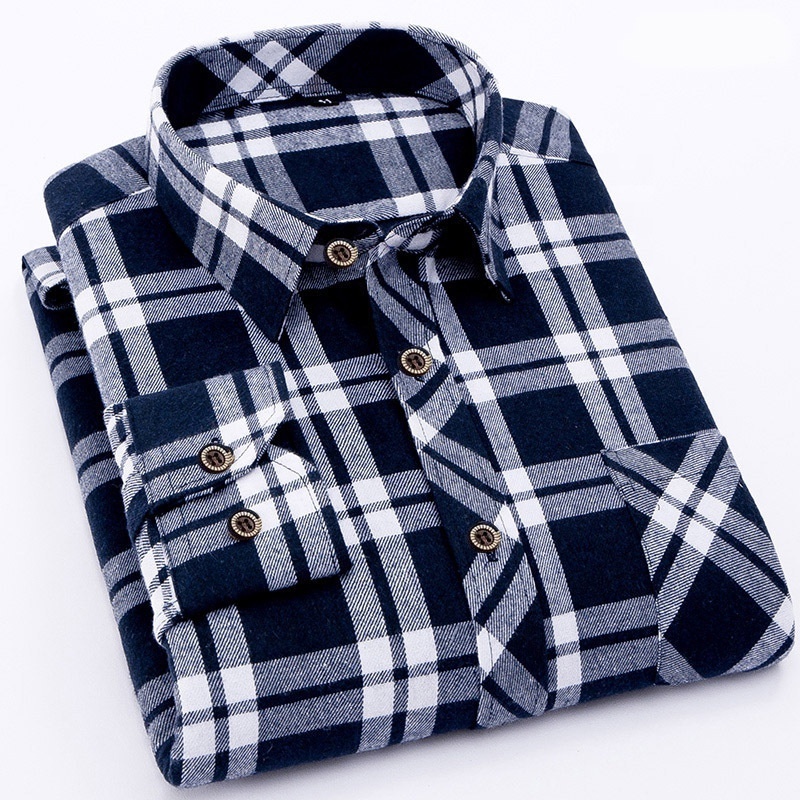 New Fashion 9XL Blue Casual Check Shirt England Style Stand Collar Polo T Shirts Plaid Long Sleeve Plus Size Men's Shirts