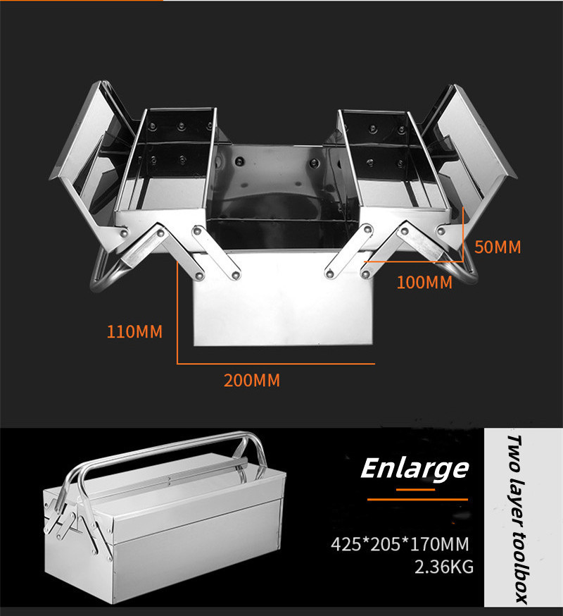 Stainless steel tool box thickened large multi-functional vehicle mounted industrial folding hardware storage box portable