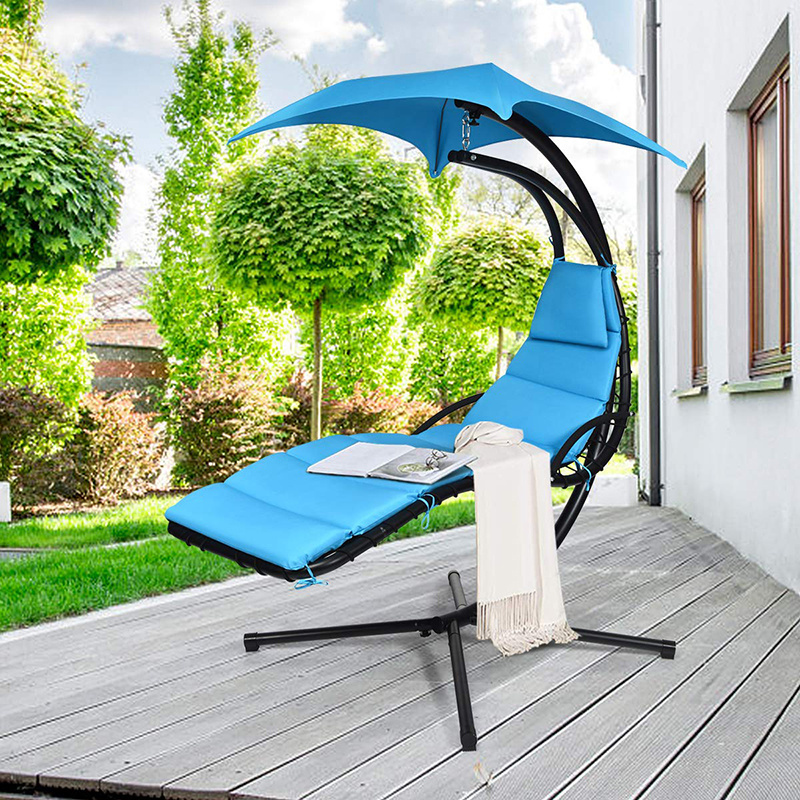 Rouser Outdoor Garden Furniture Hanging Chaise Lounger Portable Patio Swing Chair With Stand And Cushion