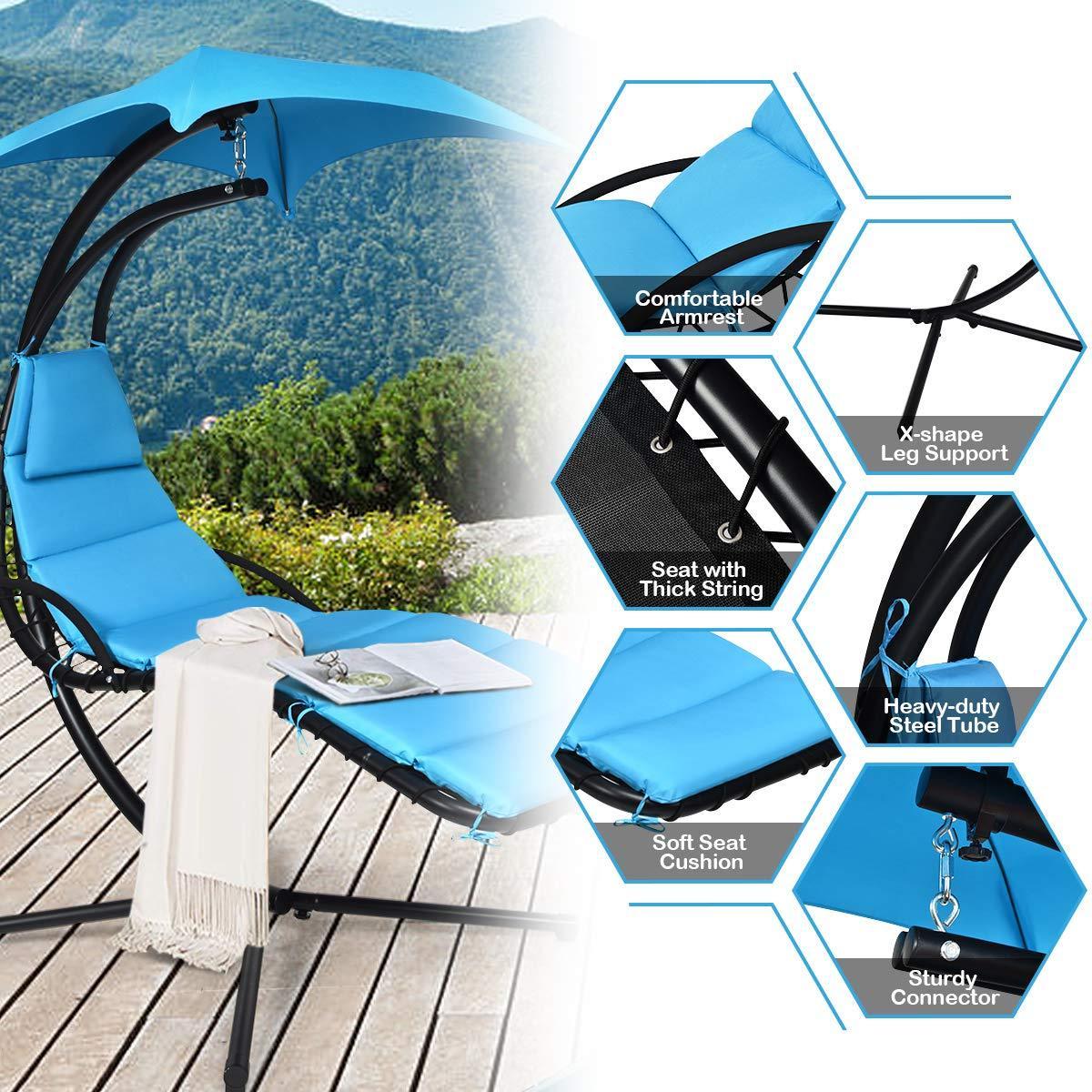 Rouser Outdoor Garden Furniture Hanging Chaise Lounger Portable Patio Swing Chair With Stand And Cushion