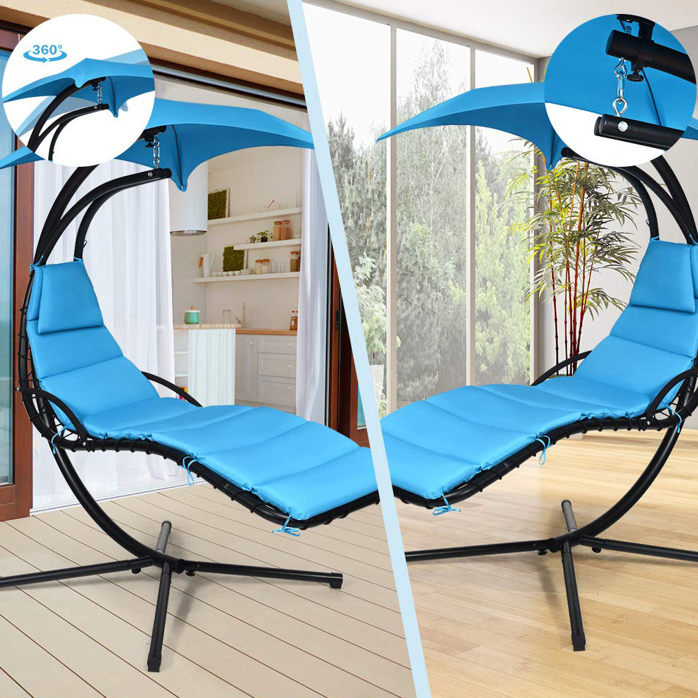 Rouser Outdoor Garden Furniture Hanging Chaise Lounger Portable Patio Swing Chair With Stand And Cushion