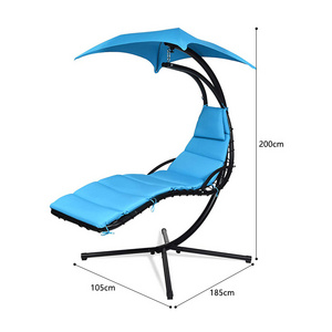 Rouser Outdoor Garden Furniture Hanging Chaise Lounger Portable Patio Swing Chair With Stand And Cushion