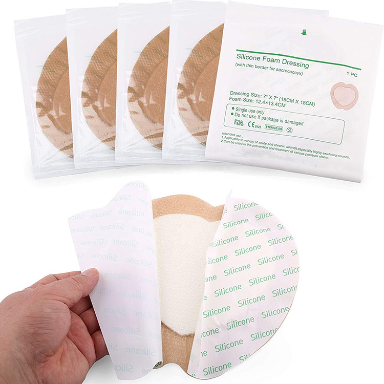 Safe Abrasion Bordered Absorbent Skin Color Surgical Healing Sterile Silicone Gel Adhesive Foam Dressing with Border