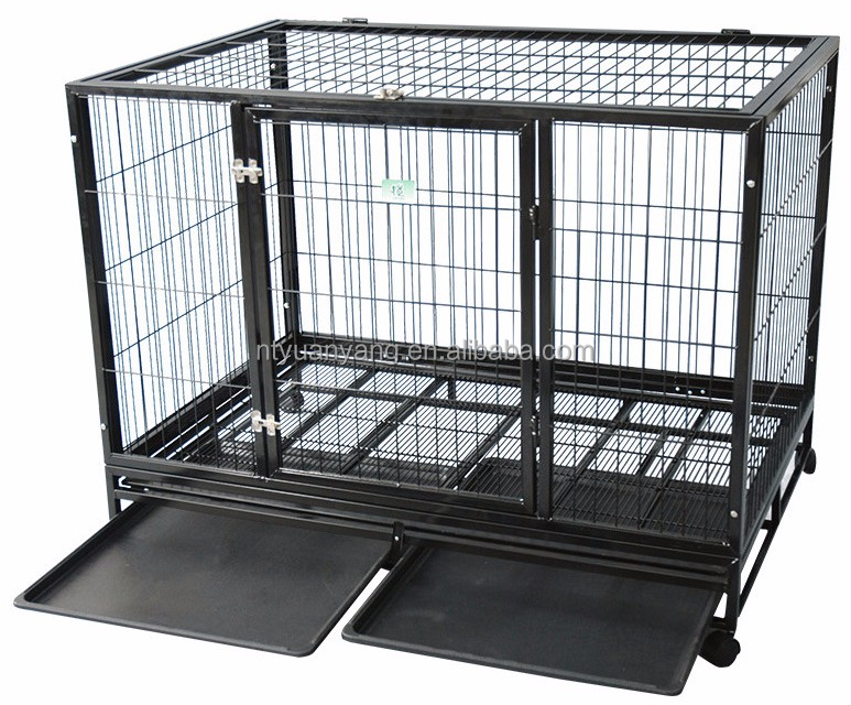 Wholesale heavy  kennel high strength with wheels pet cage multiple sizes large black dog carrier outdoor dog cage