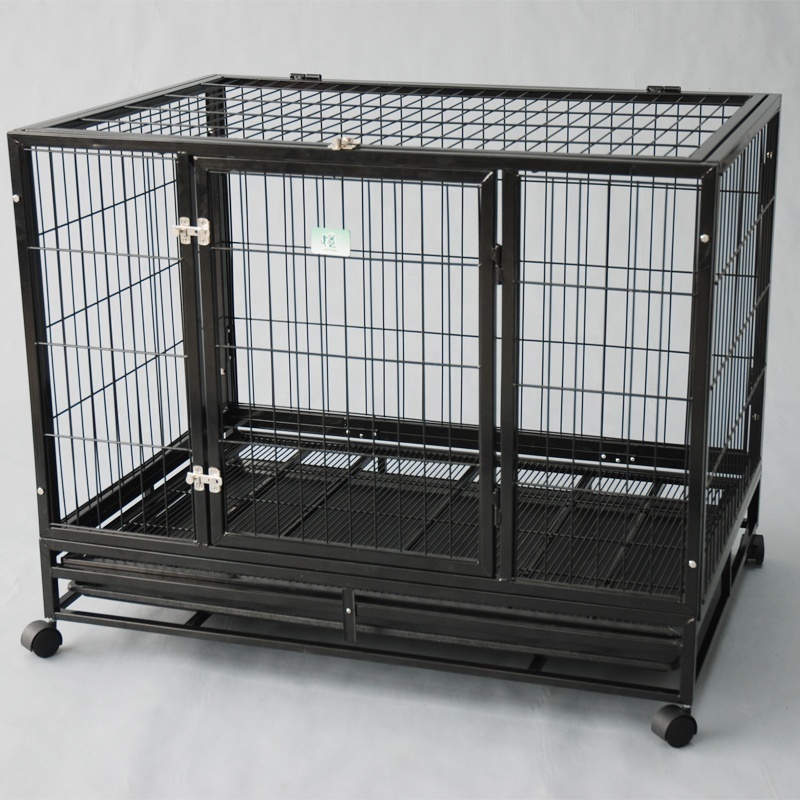 Wholesale heavy  kennel high strength with wheels pet cage multiple sizes large black dog carrier outdoor dog cage