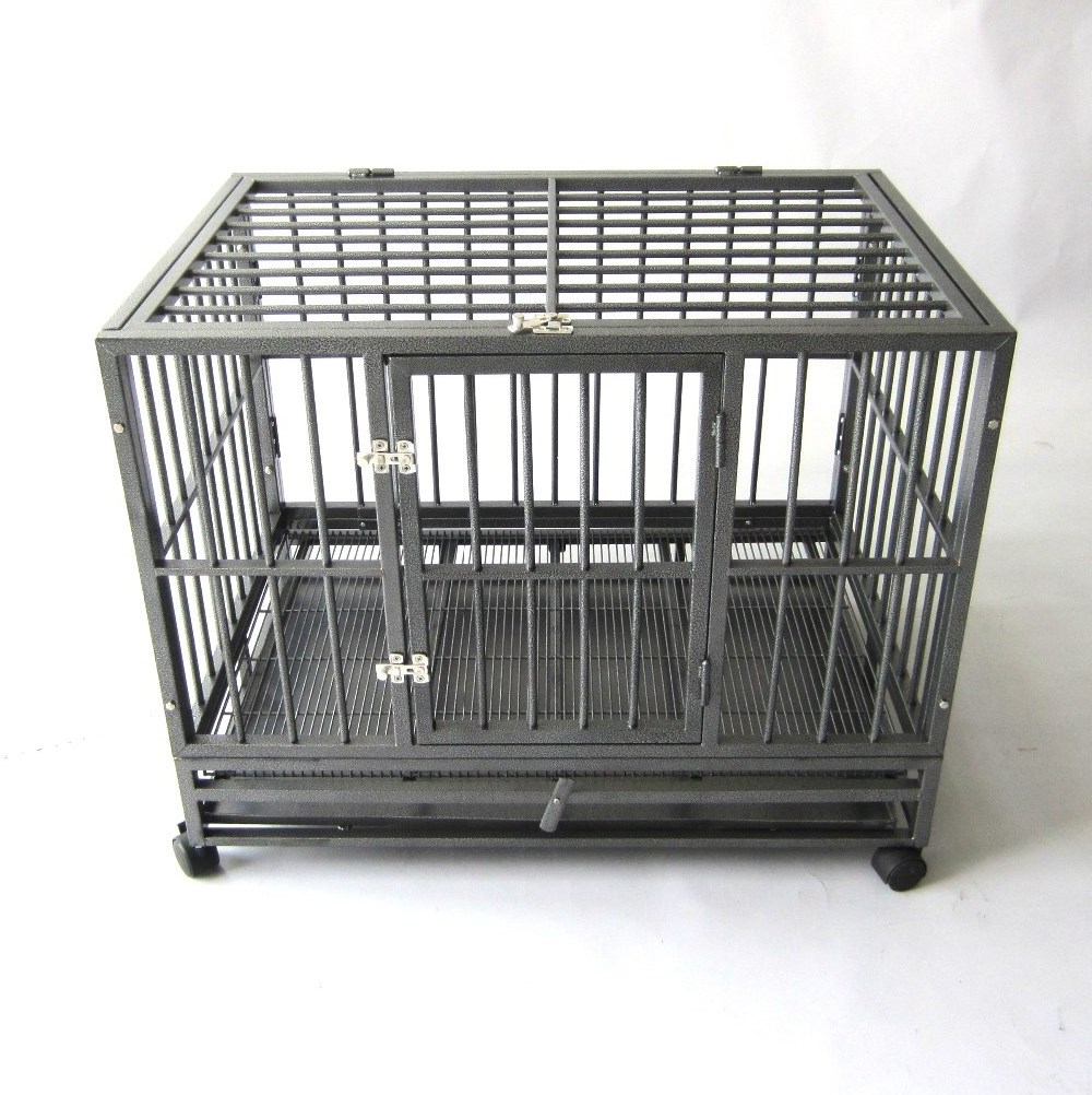 Hot modern metal square tube dog cage Stainless steel thick reinforced pet cage crate dog folding wheel for easy movement