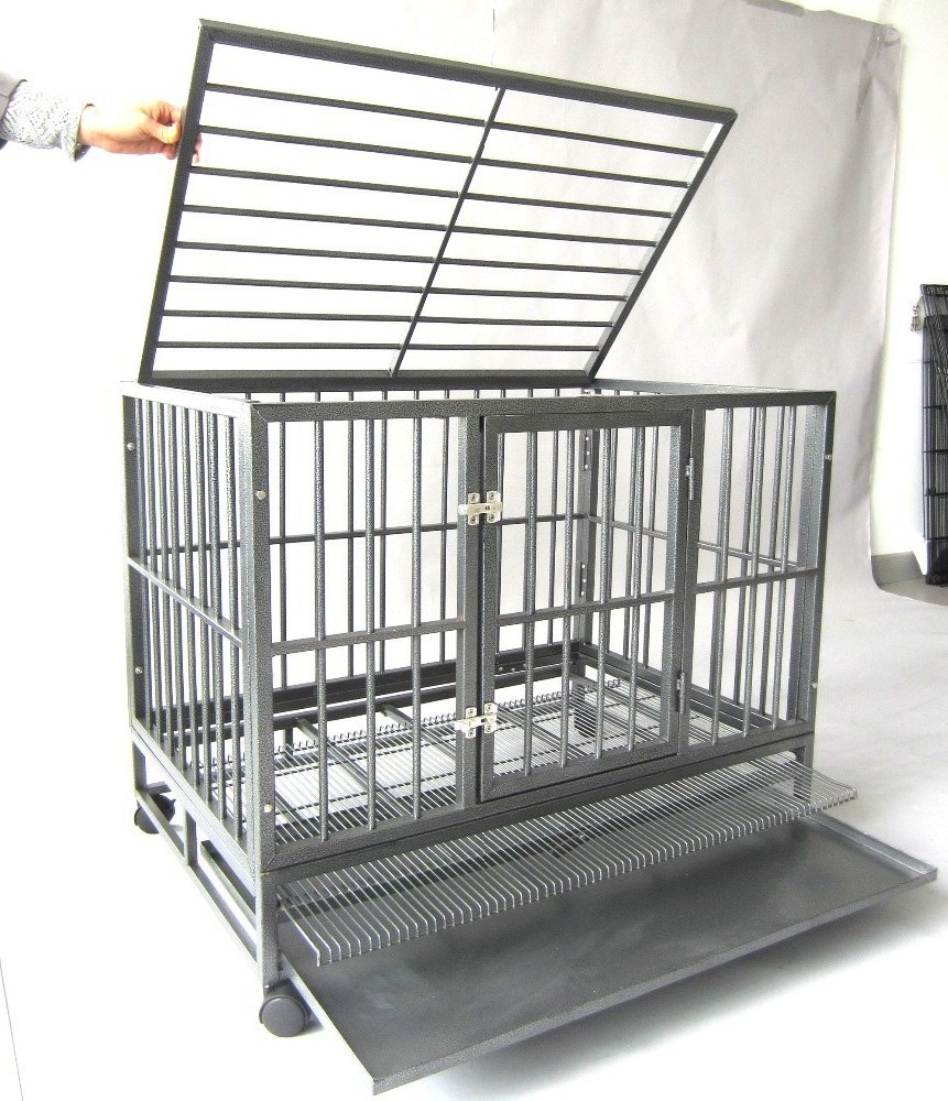 Hot modern metal square tube dog cage Stainless steel thick reinforced pet cage crate dog folding wheel for easy movement