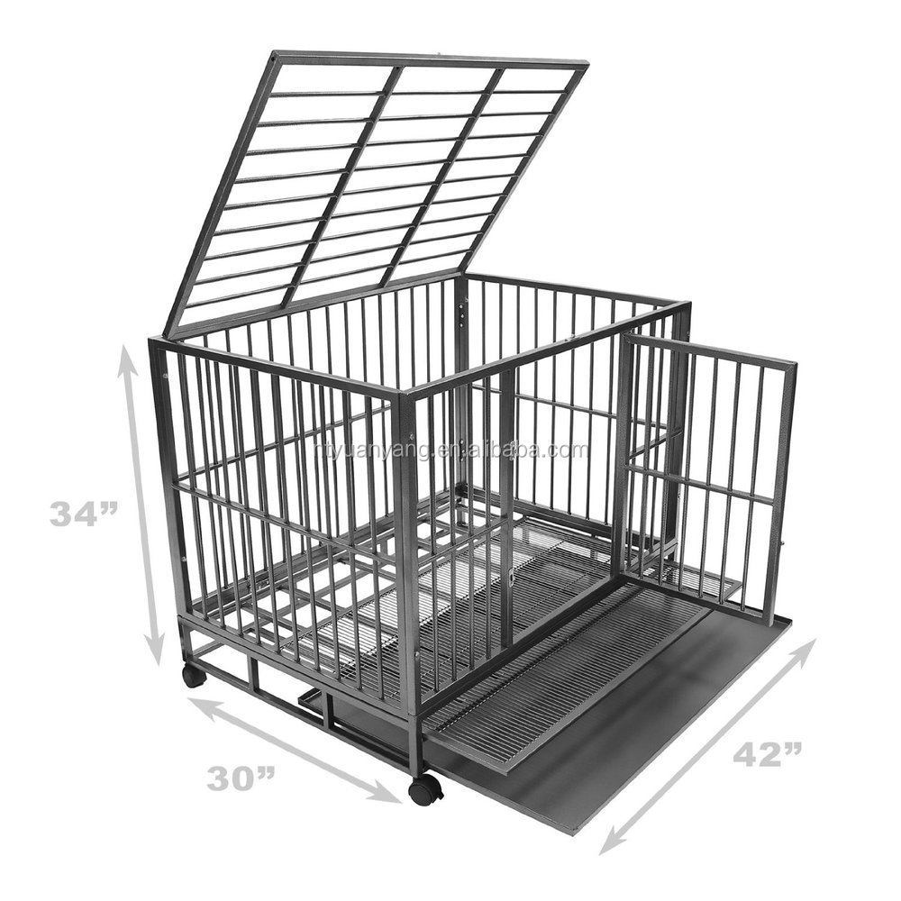 Hot modern metal square tube dog cage Stainless steel thick reinforced pet cage crate dog folding wheel for easy movement