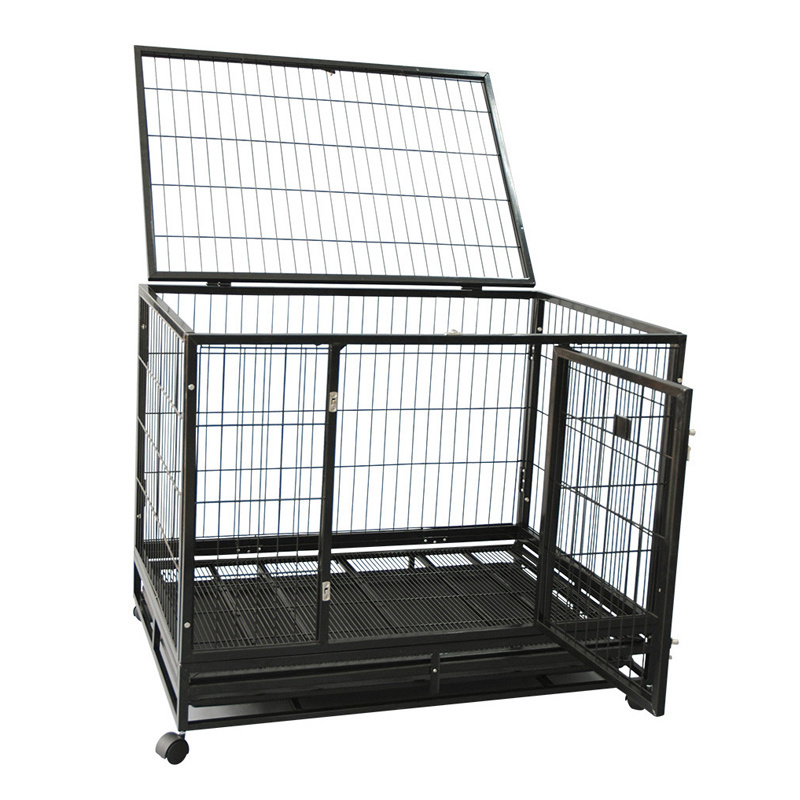 strong heavy duty square tube large dog cage with wheels for USA market