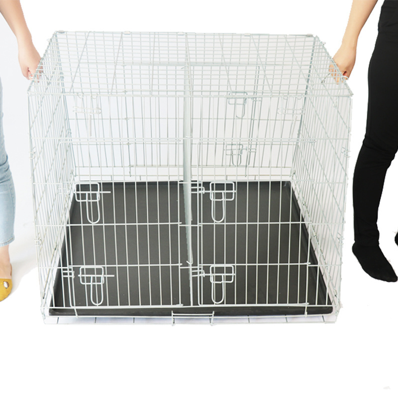 Sloping metal Folding Dog Crate pet cage with metal tray for car