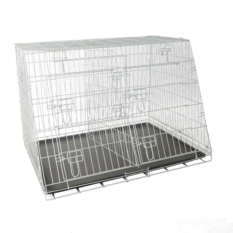 Sloping metal Folding Dog Crate pet cage with metal tray for car