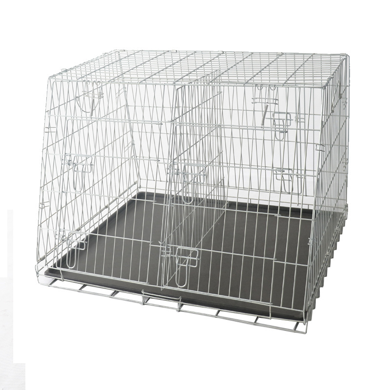 Sloping metal Folding Dog Crate pet cage with metal tray for car