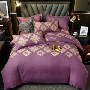 Europe Style Purple 4 Piece Luxury 100% Cotton Sheet Bedding Sets With Duvet Cover