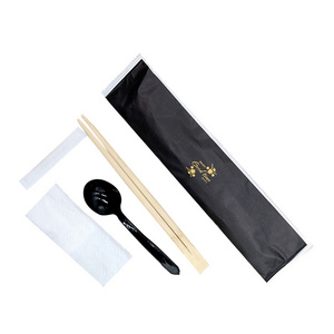 Disposable bamboo chopsticks set napkin plastic spoon toothpicks pack for take out food restaurant