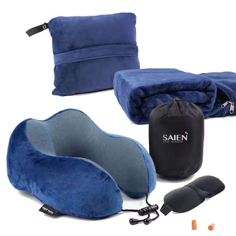 Cooling Set Eye Mask Neck Rest Cushion 4  in1 U Shape Memory Foam Travel Neck Pillow