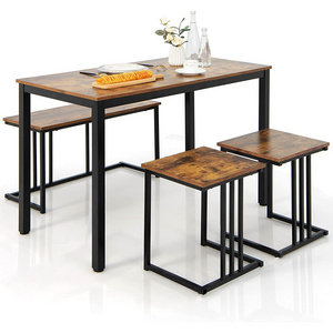 4 Piece Dining Table Set Kitchen Table and Chairs Nesting Dining Set with Bench and 2 Stools