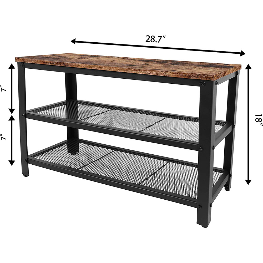 Industrial Brown 3 Tiers Metal Shoe Rack Benches for Hallway