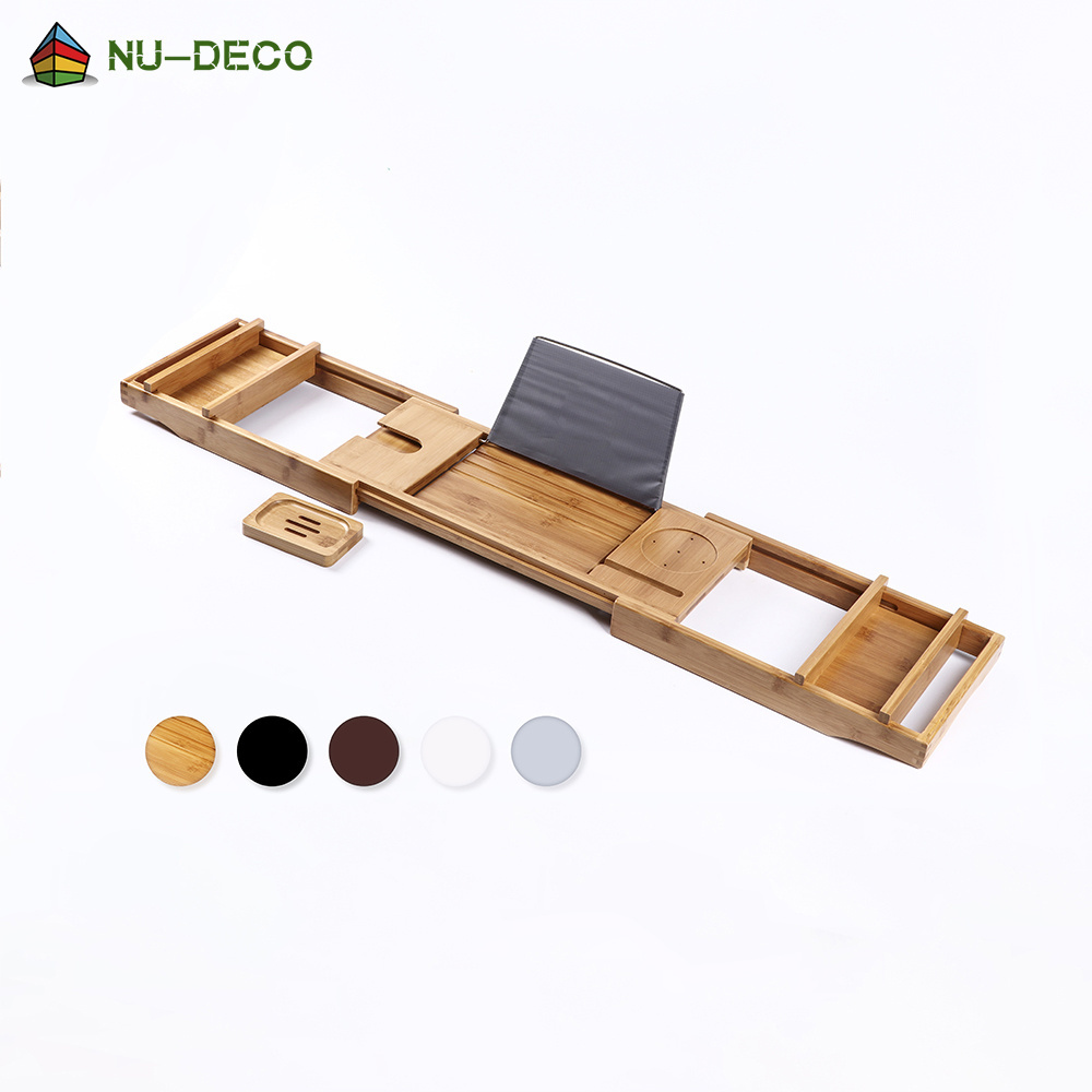 High quality wood expandable shower bamboo bath tub bathtub tray caddy with soap holder