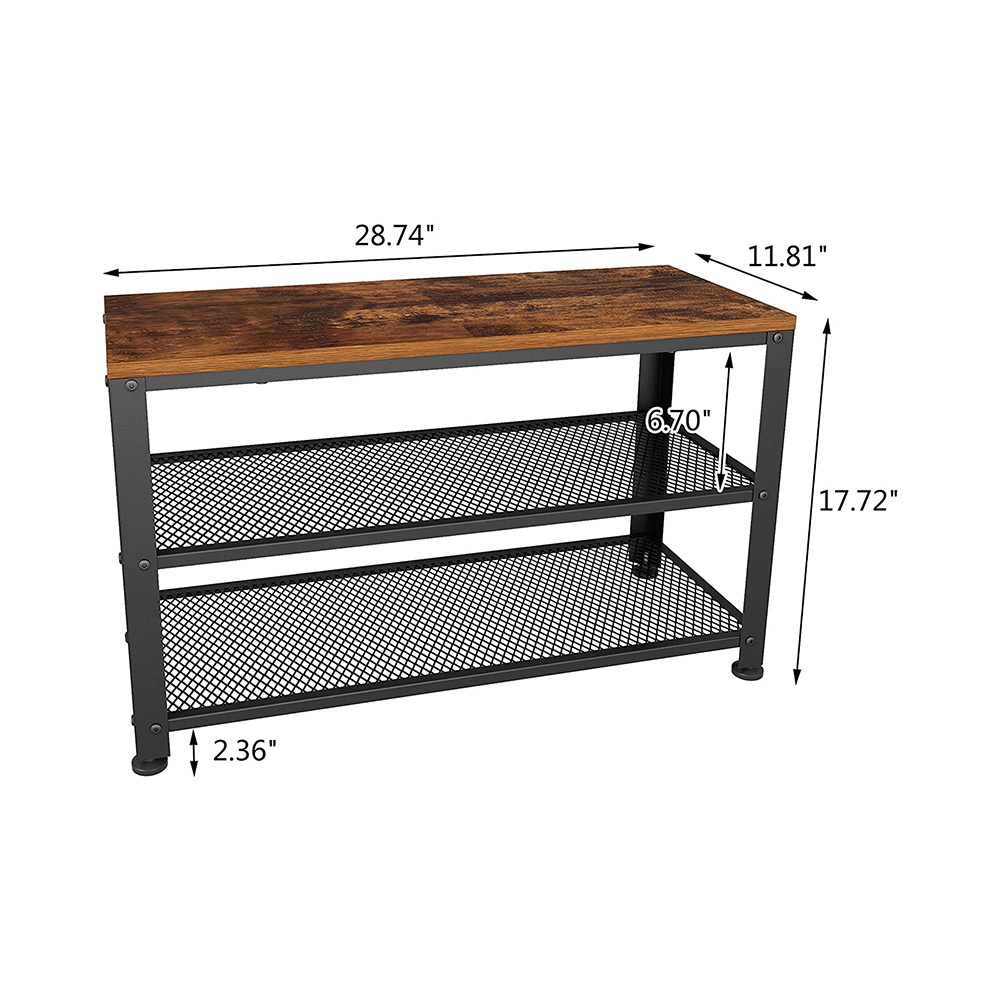 Entryway Foyer Hallway Small Spaces Vintage Oak 2-Tier Shoe Storage Rack / Shoe Bench with Seat