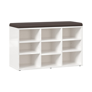 Wood Shoe Rack Cabinet Shoe Storage Bench With Grey Seat Cushion