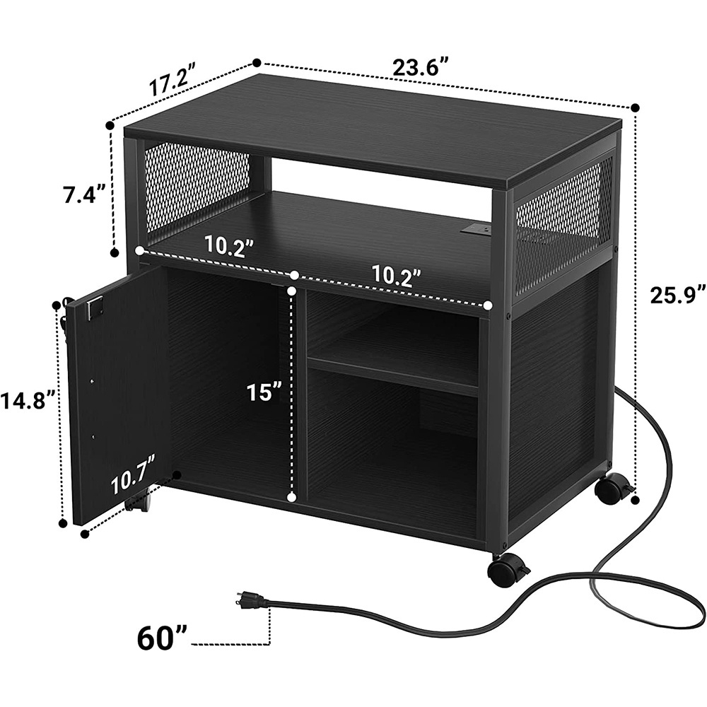 Modern Wood File Cabinet Locking Office Filing Cabinets with Outlet and USB Charging Port