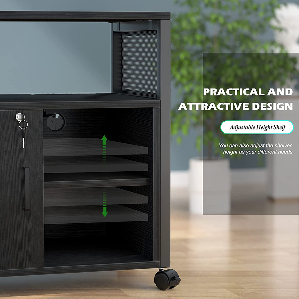 Modern Wood File Cabinet Locking Office Filing Cabinets with Outlet and USB Charging Port