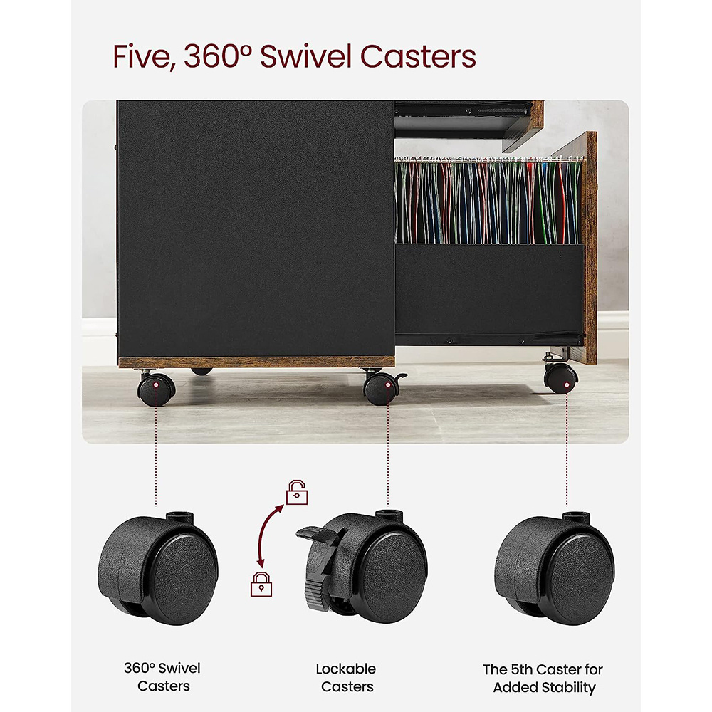 Home Office Printer Stand with 3 Drawers and Open Storage Shelves