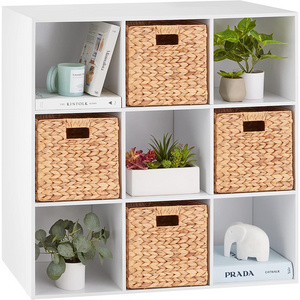 Living room white wood 9 cube storage organizer shelf cabinet sturdy cubby bookcase