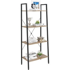 Wood Black Frame 4-Tier Ladder Bookcase Bookshelf Shelving Unit