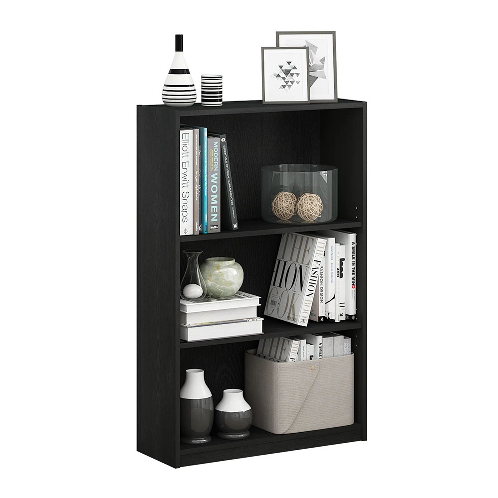 Modern Wood Black 3 Tier Cube Storage Shelf Bookcase